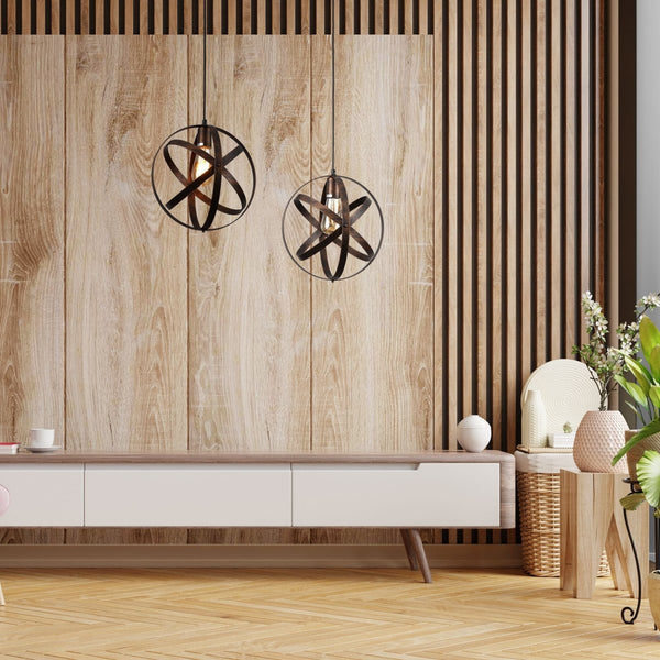 Orbital Metal Caged Globe Pendant Ceiling Light E27