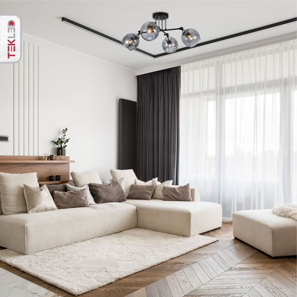 Smoky Glass Black and Chrome Semi Flush Ceiling Light E27