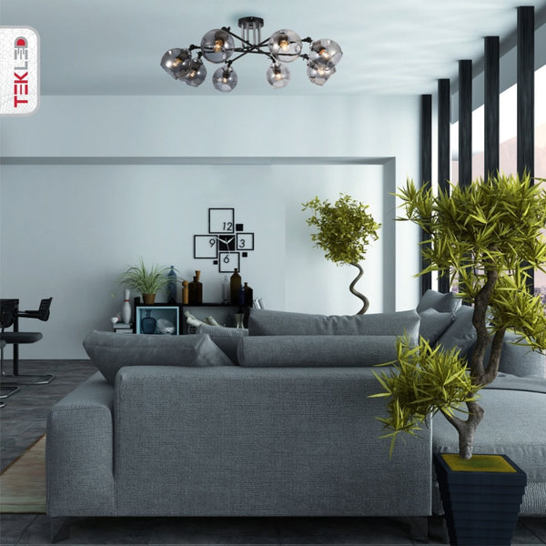 Smoky Glass Black and Chrome Semi Flush Ceiling Light E27