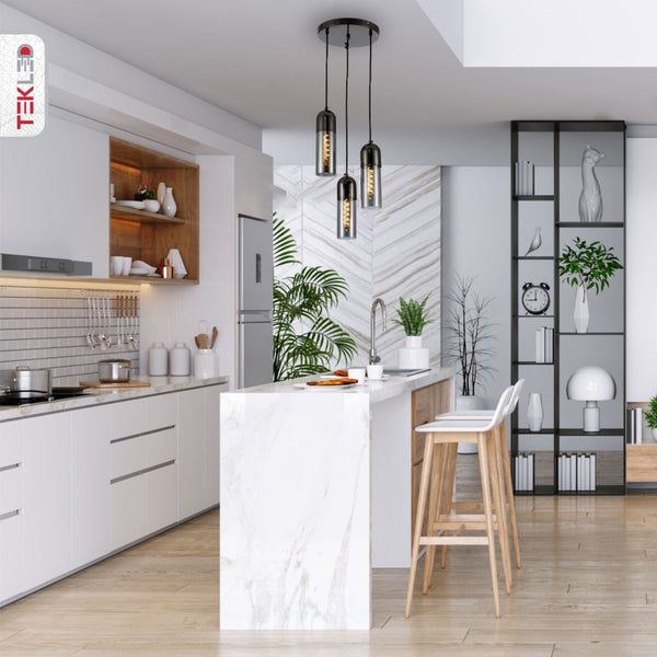 Sleek Duo-Tone Cylinder Pendant Ceiling Light - Amber Bronze or Smoky Black Variants