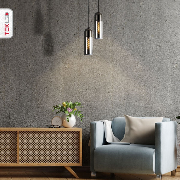 Sleek Duo-Tone Cylinder Pendant Ceiling Light - Amber Bronze or Smoky Black Variants