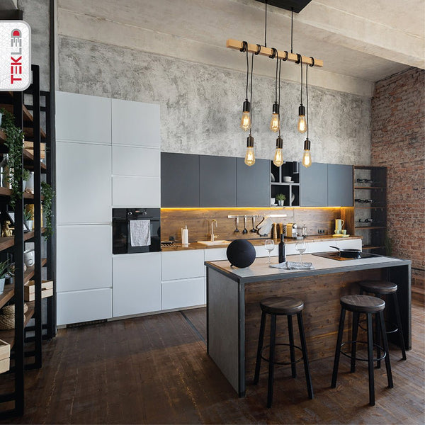 Rustic Wooden and Bamboo Beam Pendant Lights with Multiple Lamp Holders