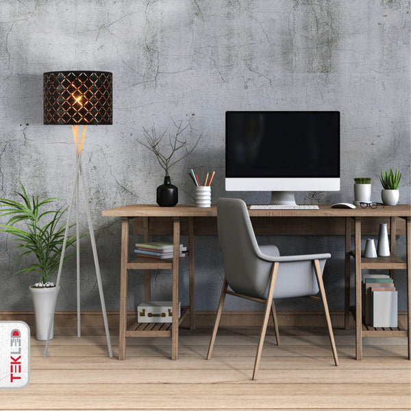 Tripod White Drum Floor Lamp E27 Fitting