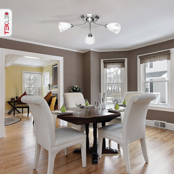 White Glass Chrome Semi-Flush Ceiling Light 3xE27