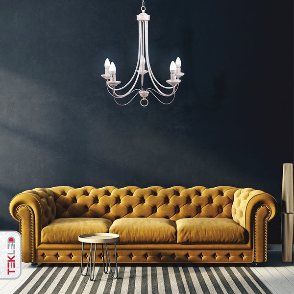 Gold Brushed White Rice Minimalist Arm Candle Ceiling Chandelier Light