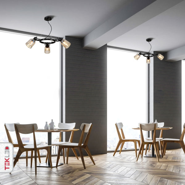 Amber Cone Glass Black Suspended Ceiling Light E27