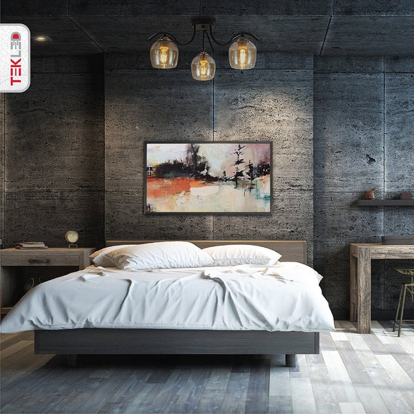 Amber Glass Black Semi-Flush Ceiling Light E27