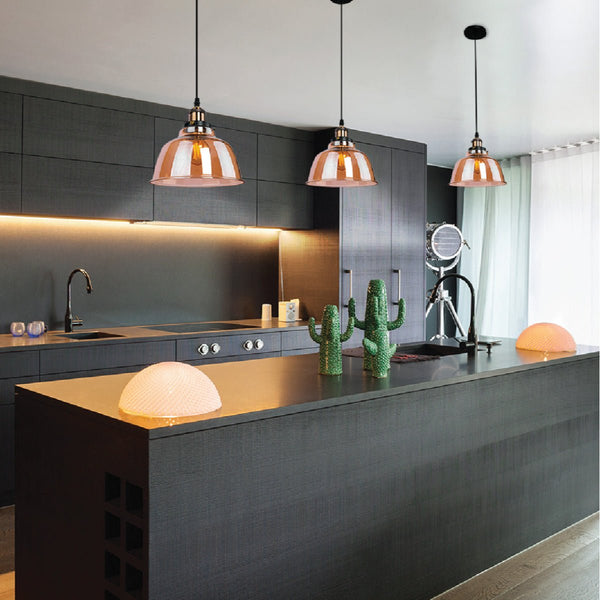 Amber Glass Dome Pendant Ceiling Light E27