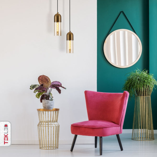 Sleek Duo-Tone Cylinder Pendant Ceiling Light - Amber Bronze or Smoky Black Variants