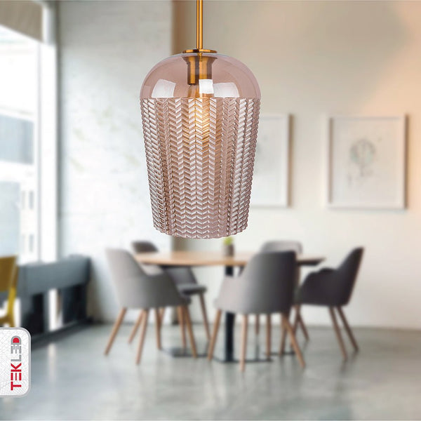 Amber Glass Chevron Schoolhouse Pendant Ceiling Light