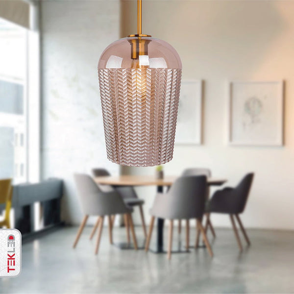 TEKLED Amber Glass Chevron Schoolhouse Pendant Ceiling Light