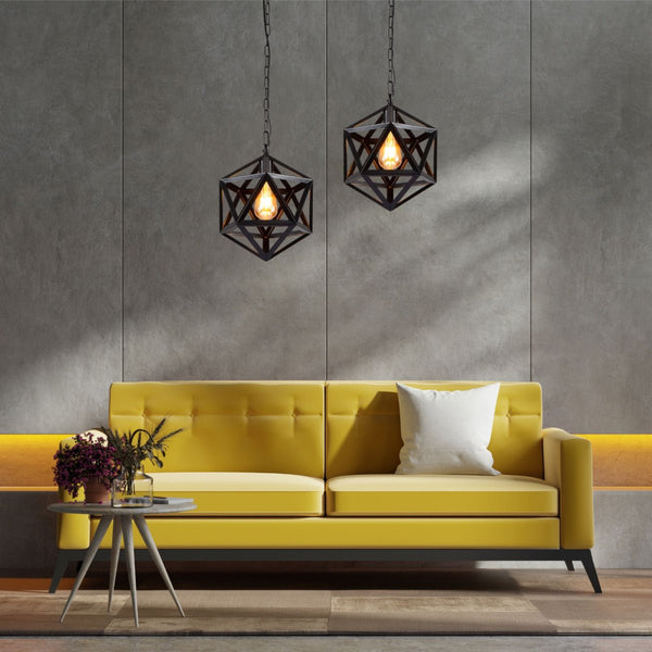 Black Metal Cage Polyhedral Pendant Ceiling Light E27
