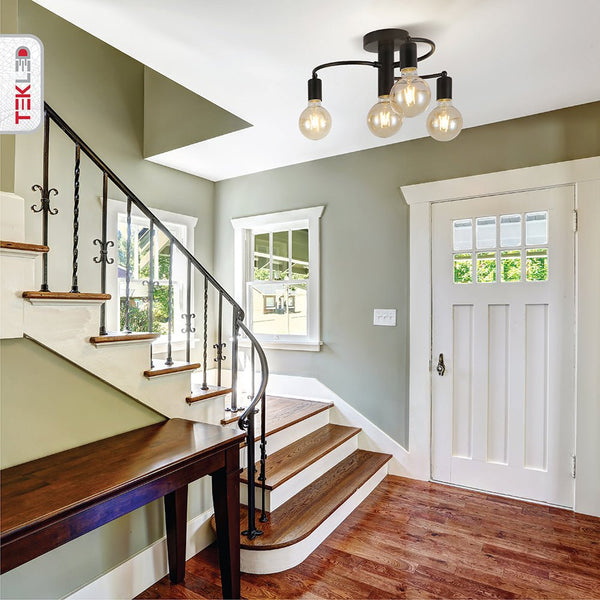 Modern Black Swirl 4-Light Semi-Flush Ceiling Light Fixture