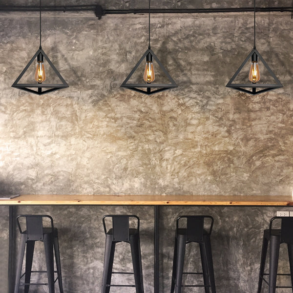 Black Metal Pyramid Cage Minimalist Pendant Ceiling Light