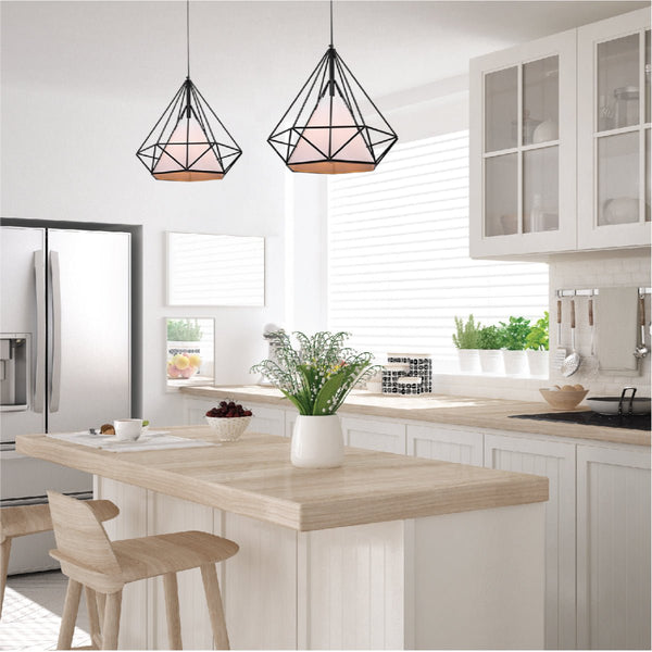 Opal Shade Wired Geometric Cage Pendant Ceiling Light