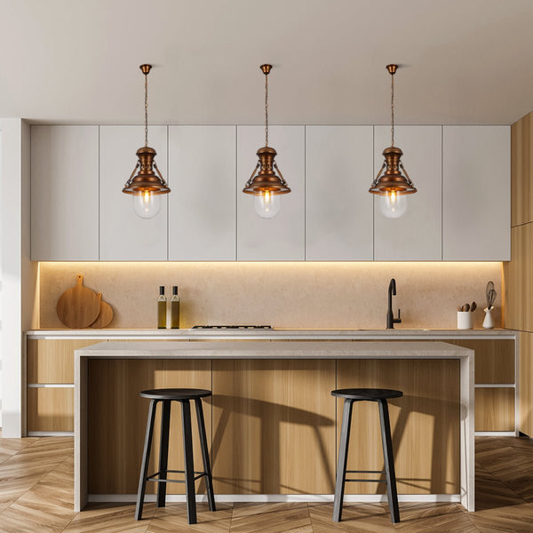 Brown Metal Clear Glass Step Coastal Pendant Ceiling Light E27