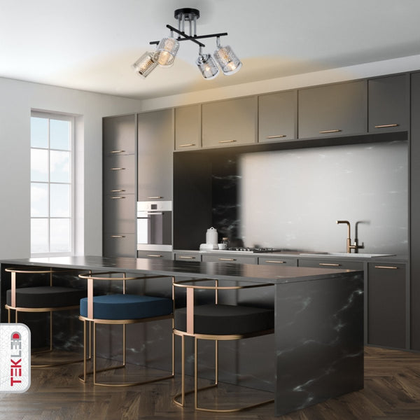 Chrome Honeycomb Black Chrome Body Semi Flush Ceiling Light E14