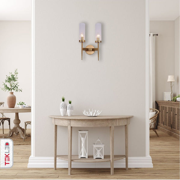 Gold Aluminium Bronze or Black Clear Reeded Cylinder Glass Joseph Fonteyn Fluted Torch Wall Sconce Light