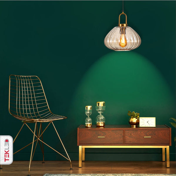 Golden Bronze Metal Amber Glass Globe Pendant Ceiling Light E27