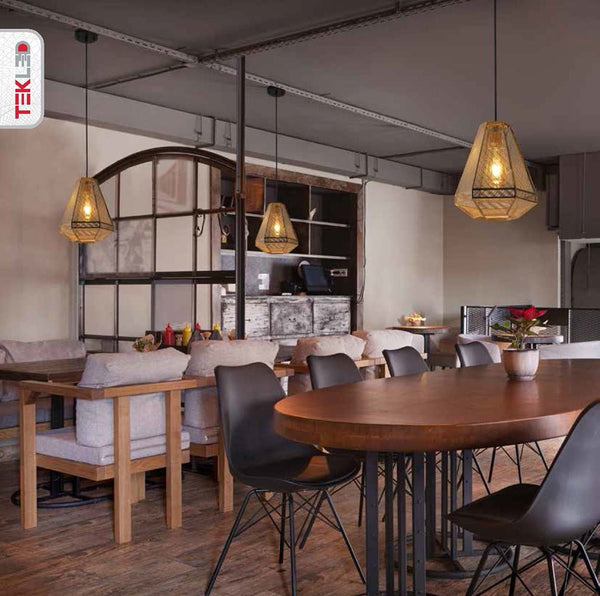 Gold Metal Polyhedral Pendant Ceiling Light E27