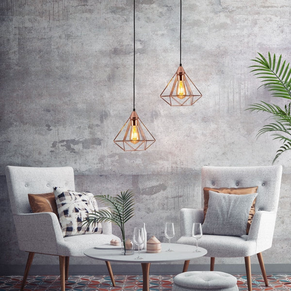 Rose Gold Metal Cage Pendant Ceiling Light E27