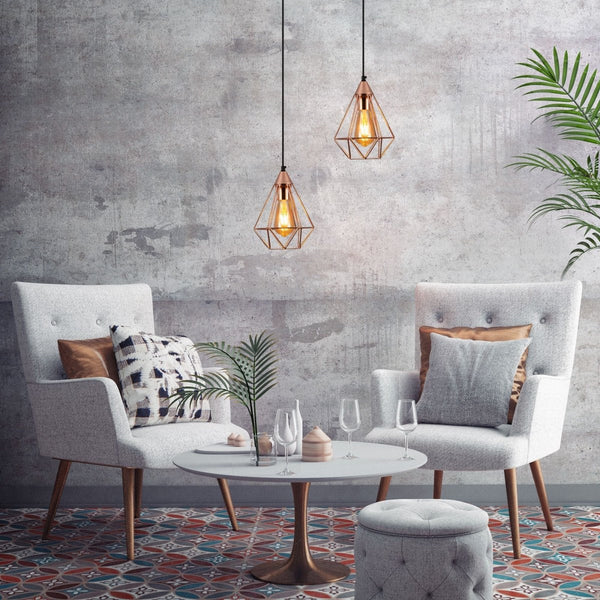 Rose Gold Metal Cage Pendant Ceiling Light E27