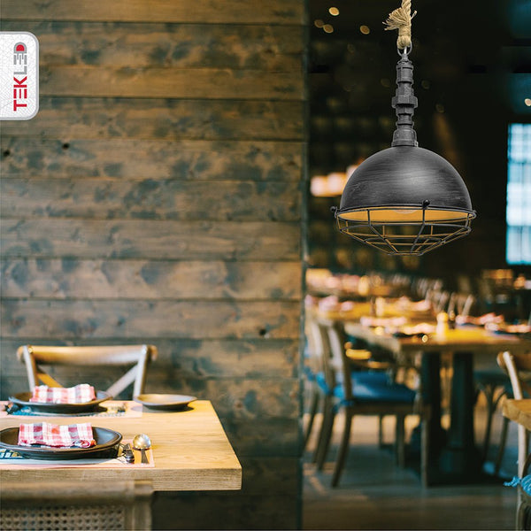 Hemp Rope Silvery Grey Metal Industrial Vintage Pendant Ceiling Light