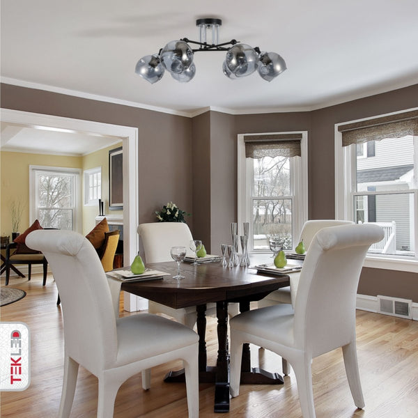 Smoky Glass Black and Chrome Semi Flush Ceiling Light E27