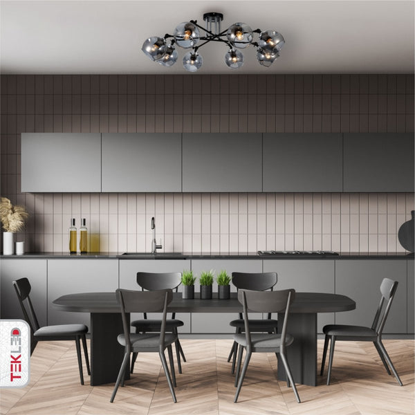 Smoky Glass Black and Chrome Semi Flush Ceiling Light E27