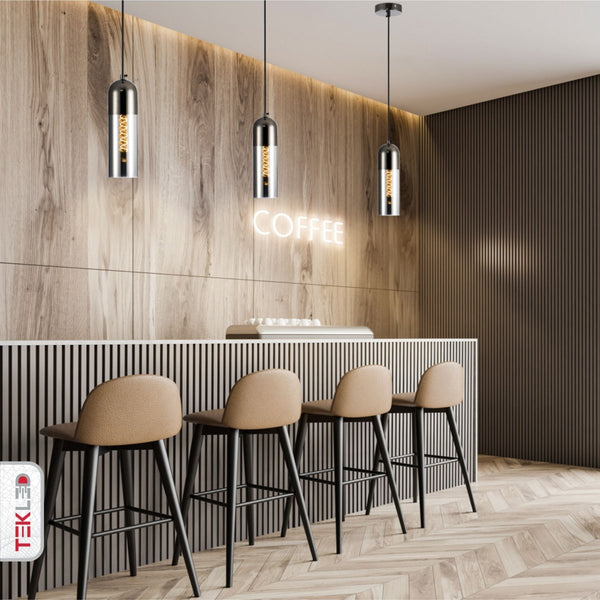 Sleek Duo-Tone Cylinder Pendant Ceiling Light - Amber Bronze or Smoky Black Variants