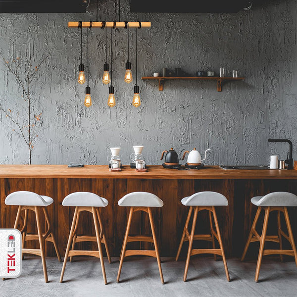Rustic Wooden and Bamboo Beam Pendant Lights with Multiple Lamp Holders