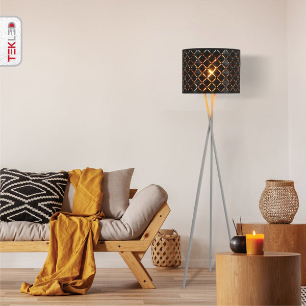 Tripod White Drum Floor Lamp E27 Fitting