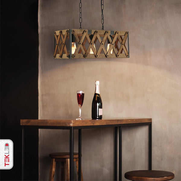 Oak Wood Farmhouse Cuboid Island Chandelier Ceiling Light