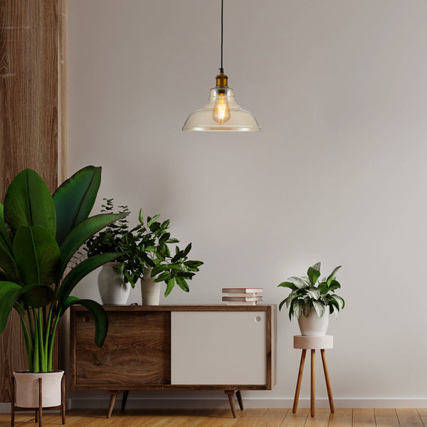 Amber Glass Cone Pendant Ceiling Light E27