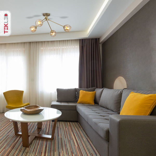 Amber Glass Dome Gold Aluminium Bronze Wishbone Semi Flush Ceiling Light E27
