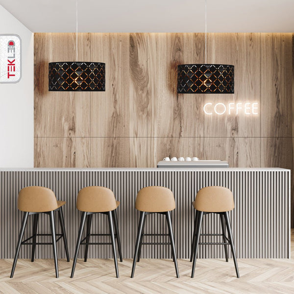 Black-Gold Fabric Cylinder Pendant Ceiling Light E27