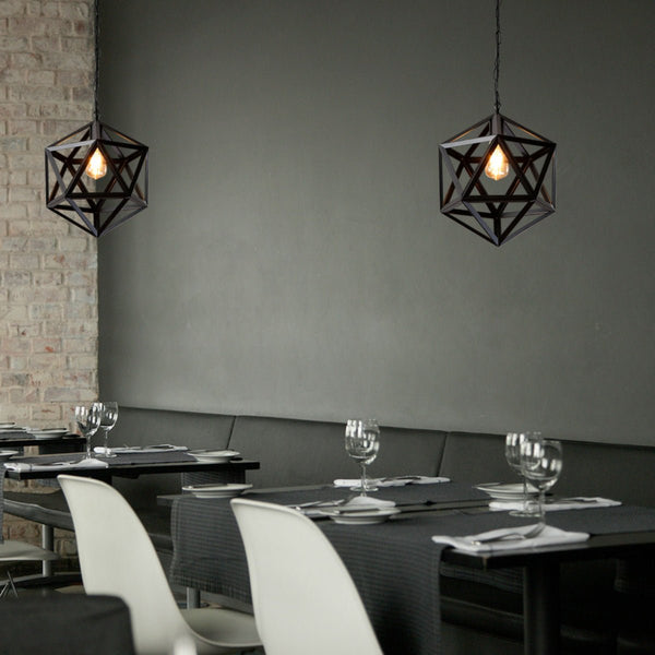 Black Metal Cage Polyhedral Pendant Ceiling Light E27