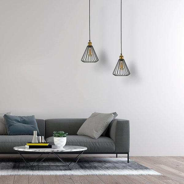 Black Metal Caged Funnel Pendant Ceiling Light E27