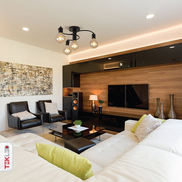 Modern Black Swirl 4-Light Semi-Flush Ceiling Light Fixture
