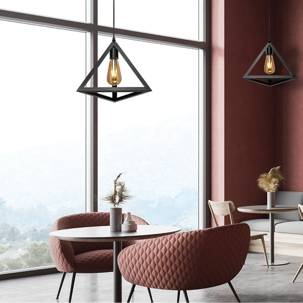 Black Metal Pyramid Cage Minimalist Pendant Ceiling Light