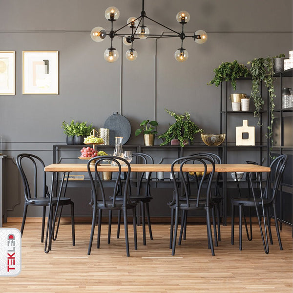 Molecule Shape Black Rod Metal Amber Glass Globe Chandelier Ceiling Light