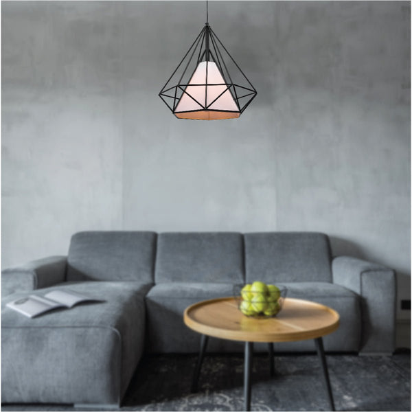 Opal Shade Wired Geometric Cage Pendant Ceiling Light
