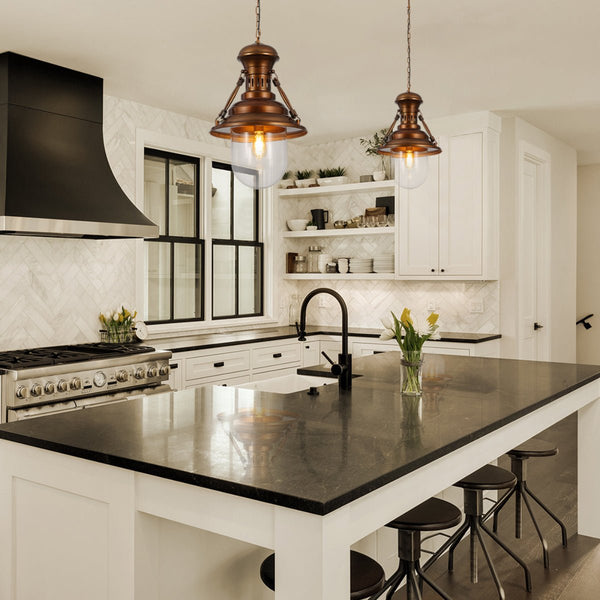 Brown Metal Clear Glass Step Coastal Pendant Ceiling Light E27