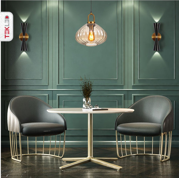Golden Bronze Metal Amber Glass Globe Pendant Ceiling Light E27