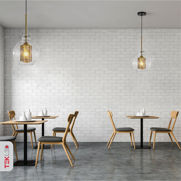 Golden Metal Clear Glass Globe Pendant Ceiling Light E27