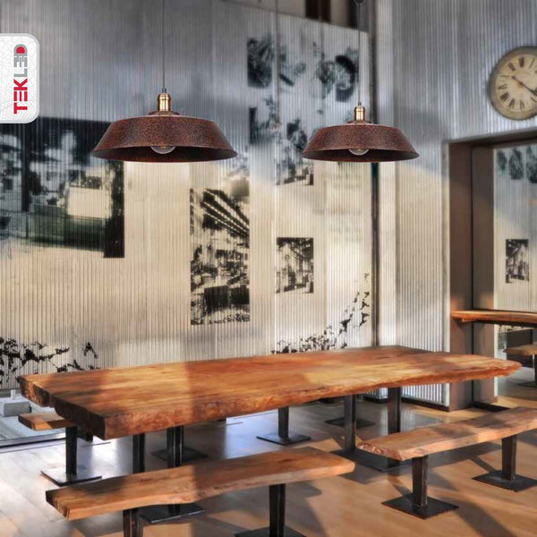 Rusty Brown Metal Step Flat Pendant Ceiling Light E27