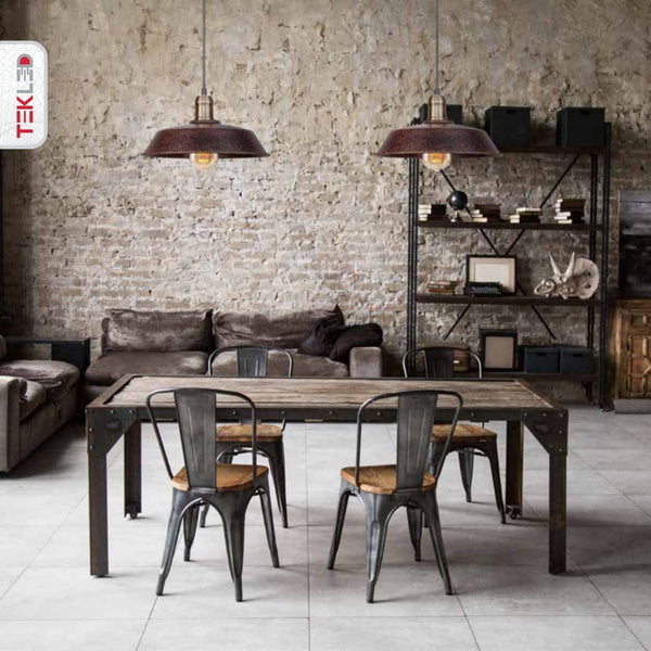 Rusty Brown Metal Step Flat Pendant Ceiling Light E27