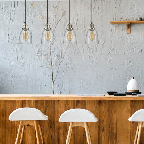Hoxton Silver Metal Clear Glass Cone Dome Pendant Ceiling Light