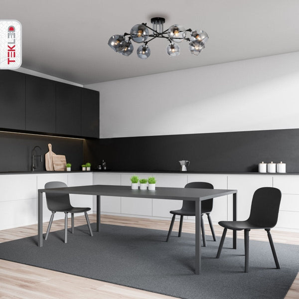 Smoky Glass Black and Chrome Semi Flush Ceiling Light E27