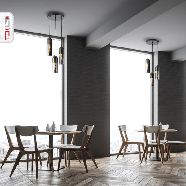 Sleek Duo-Tone Cylinder Pendant Ceiling Light - Amber Bronze or Smoky Black Variants